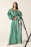 Buy_House Of Zeniaa_Green Cotton Off-shoulder Striped Willow Set _Online_at_Aza_Fashions
