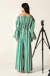 Shop_House Of Zeniaa_Green Cotton Off-shoulder Striped Willow Set _at_Aza_Fashions