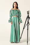 Shop_House Of Zeniaa_Green Cotton Off-shoulder Striped Willow Set _Online_at_Aza_Fashions