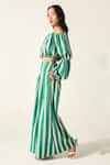 House Of Zeniaa_Green Cotton Off-shoulder Willow Striped Crop Top _Online_at_Aza_Fashions