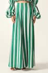 Buy_House Of Zeniaa_Green Cotton Off-shoulder Willow Striped Crop Top _Online_at_Aza_Fashions