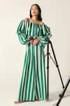 Shop_House Of Zeniaa_Green Cotton Off-shoulder Willow Striped Crop Top _Online_at_Aza_Fashions