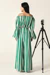 Shop_House Of Zeniaa_Green Cotton Off-shoulder Willow Striped Crop Top _at_Aza_Fashions
