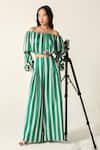 House Of Zeniaa_Green Cotton Off-shoulder Willow Striped Crop Top _at_Aza_Fashions