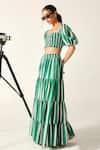 House Of Zeniaa_Green Cotton Square Neck Hazel Striped Crop Top And Maxi Skirt Set _Online_at_Aza_Fashions