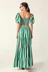 Shop_House Of Zeniaa_Green Cotton Square Neck Hazel Striped Crop Top And Maxi Skirt Set _at_Aza_Fashions