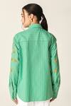Shop_House Of Zeniaa_Green Cotton Embroidery Collared Ava Mint Striped Bow Tie Shirt _at_Aza_Fashions