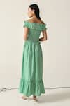 Shop_House Of Zeniaa_Green Cotton Ruffles Off-shoulder Pastel Striped Smocked Donna Dress _at_Aza_Fashions