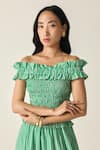 Buy_House Of Zeniaa_Green Cotton Ruffles Off-shoulder Pastel Striped Smocked Donna Dress _Online_at_Aza_Fashions