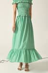 Shop_House Of Zeniaa_Green Cotton Ruffles Off-shoulder Pastel Striped Smocked Donna Dress _Online_at_Aza_Fashions