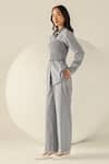 House Of Zeniaa_Blue Cotton Pearls Square Neck Checks Carrie Pant Set _Online_at_Aza_Fashions