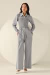 Buy_House Of Zeniaa_Blue Cotton Pearls Square Neck Checks Carrie Pant Set _at_Aza_Fashions