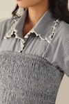 Shop_House Of Zeniaa_Blue Cotton Pearls Square Neck Checks Carrie Pant Set 