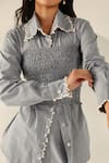 House Of Zeniaa_Blue Cotton Pearls Square Neck Checks Carrie Pant Set _Online