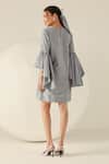 Shop_House Of Zeniaa_Blue Cotton Embroidery V-neck Leah Gingham Flared Sleeve Mini Dress _at_Aza_Fashions