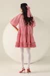 Shop_House Of Zeniaa_Red Cotton Ruffles Round Neck Emily Gingham Dress _at_Aza_Fashions