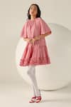 Buy_House Of Zeniaa_Red Cotton Ruffles Round Neck Emily Gingham Dress _Online_at_Aza_Fashions