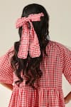 Shop_House Of Zeniaa_Red Cotton Ruffles Round Neck Emily Gingham Dress _Online_at_Aza_Fashions