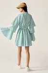 Shop_House Of Zeniaa_Green Cotton Round Neck Betty Checkered Layered Bell Sleeve Dress _at_Aza_Fashions
