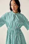 Buy_House Of Zeniaa_Green Cotton Round Neck Betty Checkered Layered Bell Sleeve Dress _Online_at_Aza_Fashions