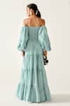 Shop_House Of Zeniaa_Green Cotton Off-shoulder Beth Gingham Maxi Dress _at_Aza_Fashions
