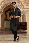 Buy_Kudrat Couture_Black Chiffon, Georgette Zari, Cut Work Sheer Embroidered Kurta _at_Aza_Fashions