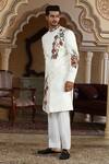 Kudrat Couture_White Jacquard Embroidery, Zari, Sequins, Pearls Rajphool Hand Sherwani Set _at_Aza_Fashions
