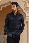 Kudrat Couture_Navy Viscose, Organza Pearls, Crystals, Cut Work, Van Raj Short Bandhgala Set _Online_at_Aza_Fashions