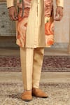 Buy_Kudrat Couture_Yellow Silk Zari, Sequins Desert Handpainted And Embroiderd Open Jacket Kurta Set _Online_at_Aza_Fashions