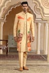 Kudrat Couture_Yellow Silk Zari, Sequins Desert Handpainted And Embroiderd Open Jacket Kurta Set _at_Aza_Fashions