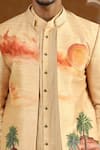 Kudrat Couture_Yellow Silk Zari, Sequins Desert Handpainted And Embroiderd Open Jacket Kurta Set _Online
