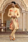 Buy_Kudrat Couture_Yellow Silk Zari, Sequins Desert Handpainted And Embroiderd Open Jacket Kurta Set _at_Aza_Fashions