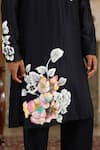Buy_Kudrat Couture_Navy Chanderi Silk, Viscose Pearls, Handpainted Phoolkumar Embroidered Kurta Set _Online_at_Aza_Fashions