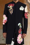 Shop_Kudrat Couture_Navy Chanderi Silk, Viscose Pearls, Handpainted Phoolkumar Embroidered Kurta Set 
