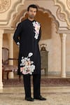 Kudrat Couture_Navy Chanderi Silk, Viscose Pearls, Handpainted Phoolkumar Embroidered Kurta Set _Online