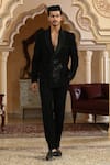 Buy_Kudrat Couture_Black Zari Glitter Flower Cut Embroidered Suit Set _at_Aza_Fashions