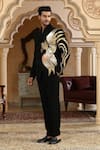 Kudrat Couture_Black Embroidery Sworn Eagle Suit Set _at_Aza_Fashions