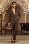 Buy_Kudrat Couture_Brown Corduroy, Polyester Textured Applique Suit Set _at_Aza_Fashions