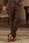 Kudrat Couture_Brown Corduroy, Polyester Textured Applique Suit Set _Online_at_Aza_Fashions