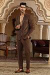 Shop_Kudrat Couture_Brown Corduroy, Polyester Textured Applique Suit Set _Online_at_Aza_Fashions