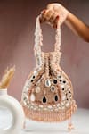 Shop_Nayaab By Sonia_Pink Embroidery, Beads Aaina Jaal Jhaalar Blush Potli _at_Aza_Fashions