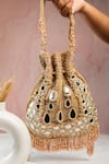 Shop_Nayaab By Sonia_Gold Beads, Mirrors, Embroidery Aaina Jaal Jhaalar Potli _at_Aza_Fashions