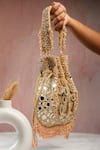 Shop_Nayaab By Sonia_Gold Beads, Mirrors, Embroidery Aaina Jaal Jhaalar Potli _Online_at_Aza_Fashions