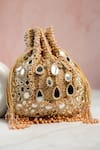 Nayaab By Sonia_Gold Beads, Mirrors, Embroidery Aaina Jaal Jhaalar Potli _at_Aza_Fashions