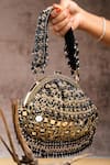 Nayaab By Sonia_Black Embroidery, Beads Aynali Clutch Potli _at_Aza_Fashions