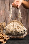 Shop_Nayaab By Sonia_Gold Beads, Embroidery, Sequins Aynali Clutch Ecru Potli _at_Aza_Fashions