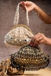 Shop_Nayaab By Sonia_Gold Beads, Embroidery, Sequins Aynali Clutch Ecru Potli _Online_at_Aza_Fashions