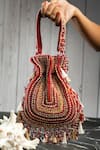 Buy_Nayaab By Sonia_Red Beads, Tassels Baraq Garnet Potli _at_Aza_Fashions