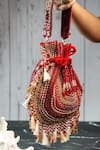 Shop_Nayaab By Sonia_Maroon Beads, Tassels Baraq Scarlet Red Potli _Online_at_Aza_Fashions