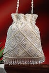 Buy_Nayaab By Sonia_White Embroidery, Pearls, Crystals Criss Cross Potli _Online_at_Aza_Fashions